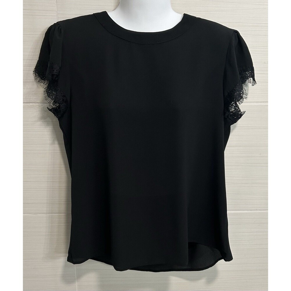 New Black Delicate Lace Flutter Sleeve Blouse M, Romantic Goth Feminine